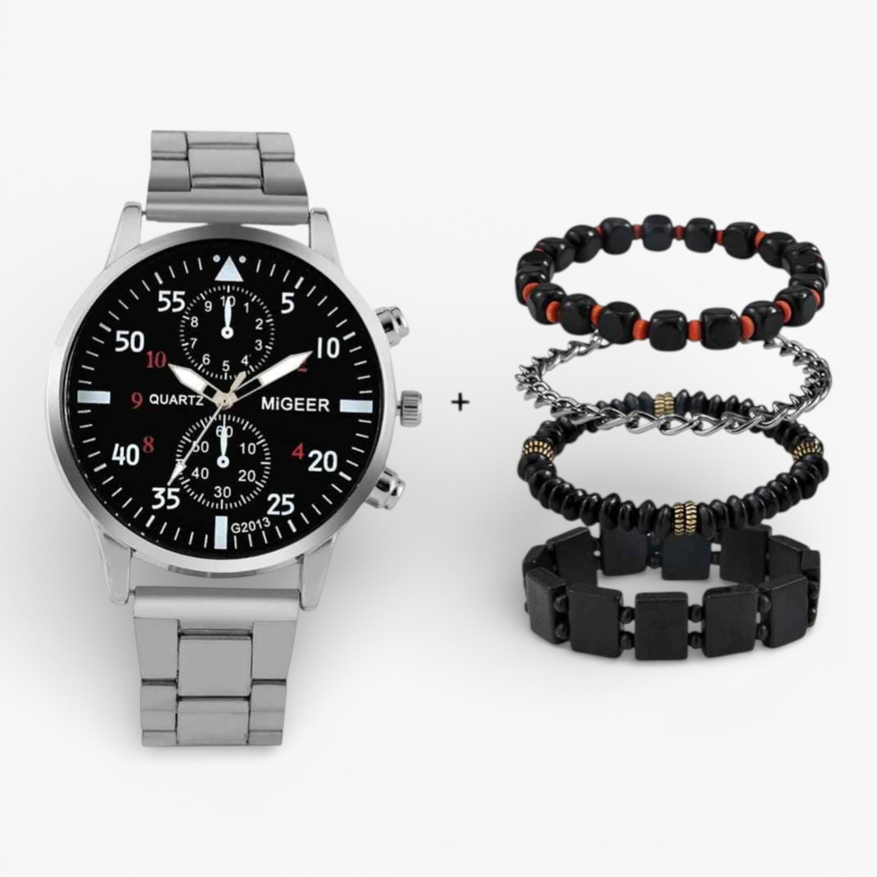 watches : Horloge Heren Zwart/zilver - Luxe Set - Fashion in Zilver van Pantino