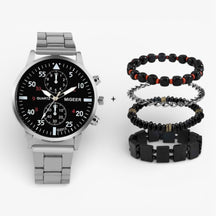 watches : Horloge Heren Zwart/zilver - Luxe Set - Fashion in Zilver van Pantino