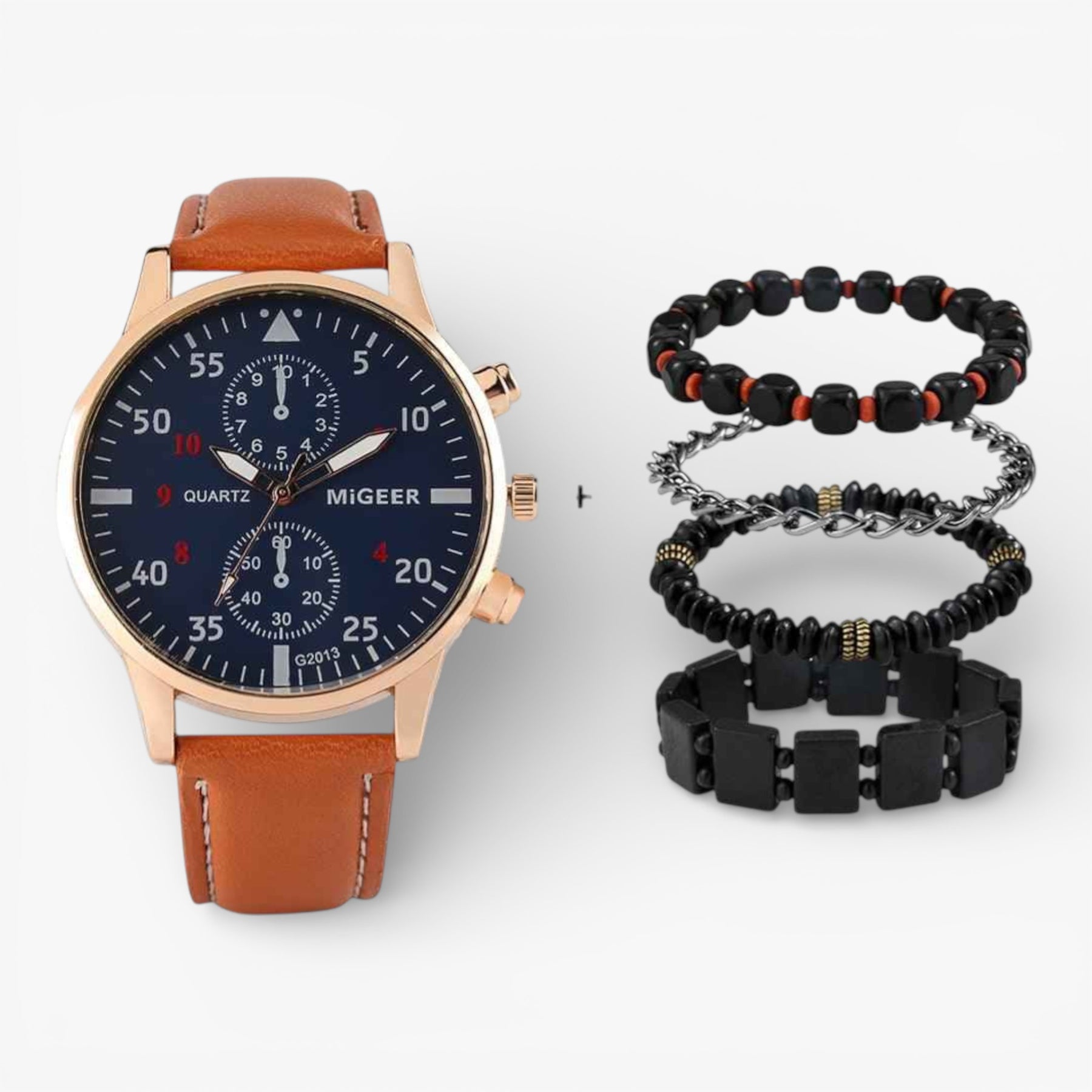 watches : Horloge Heren Zwart/zilver - Luxe Set - Fashion in Brons bruin van Pantino