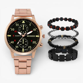 watches : Horloge Heren Zwart/zilver - Luxe Set - Fashion in Brons van Pantino