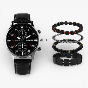 watches : Horloge Heren Zwart/zilver - Luxe Set - Fashion in Zwart zilver van Pantino