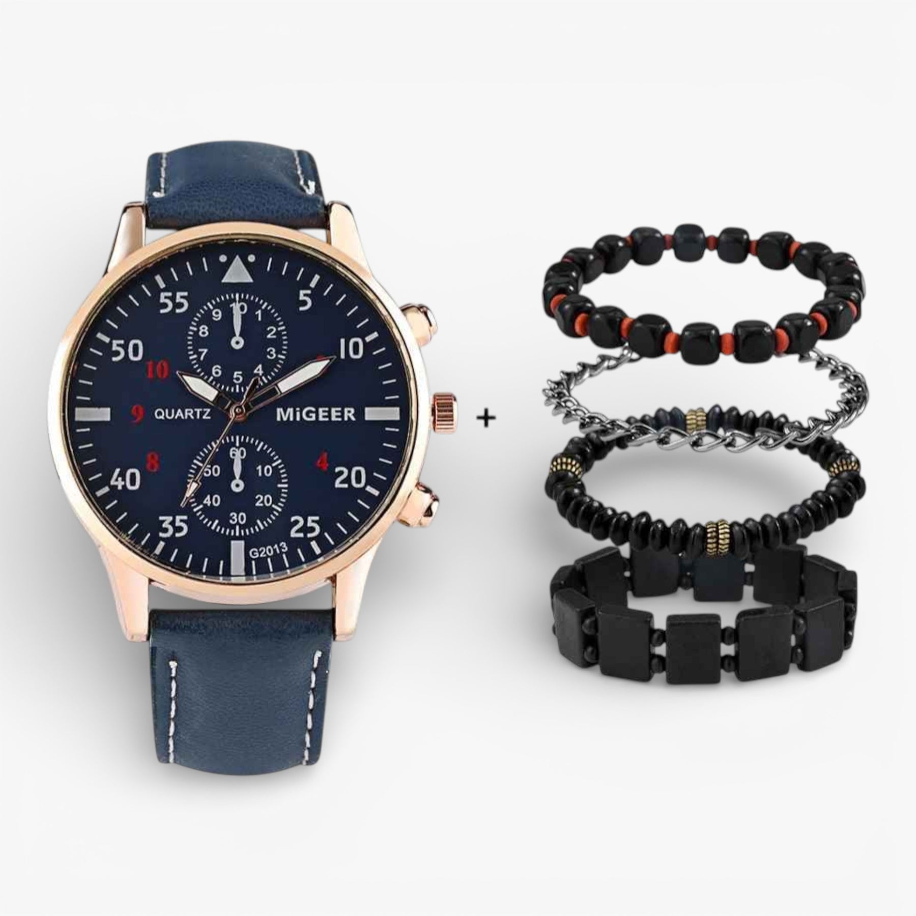 watches : Horloge Heren Zwart/zilver - Luxe Set - Fashion in Navy Blauw van Pantino