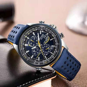 MultiSteel herrechronografur, læderrem, elegant og præcist