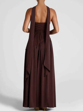 Robe longue fluide fendue femme - Élégante, confortable, sans bretelles avec ruban