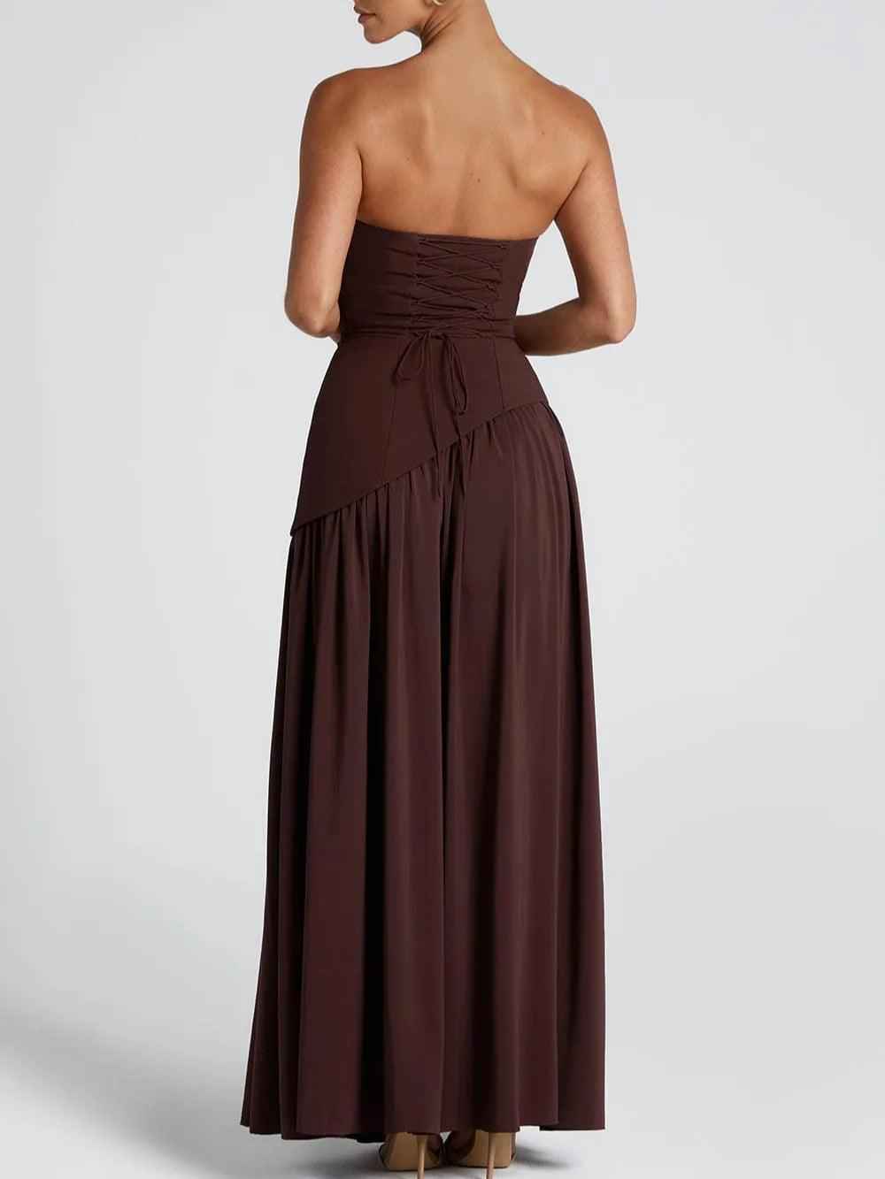 Robe longue fluide fendue femme - Élégante, confortable, sans bretelles avec ruban