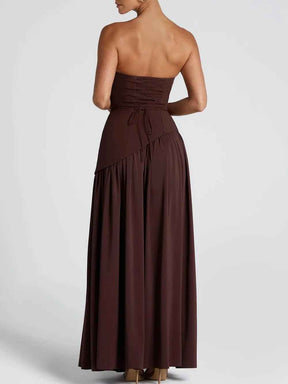 Robe longue fluide fendue femme - Élégante, confortable, sans bretelles avec ruban
