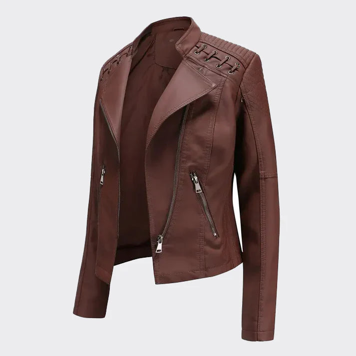 Chiara - Veter Imitatieleren Jas - Bruin - Leather jacket - Pantino