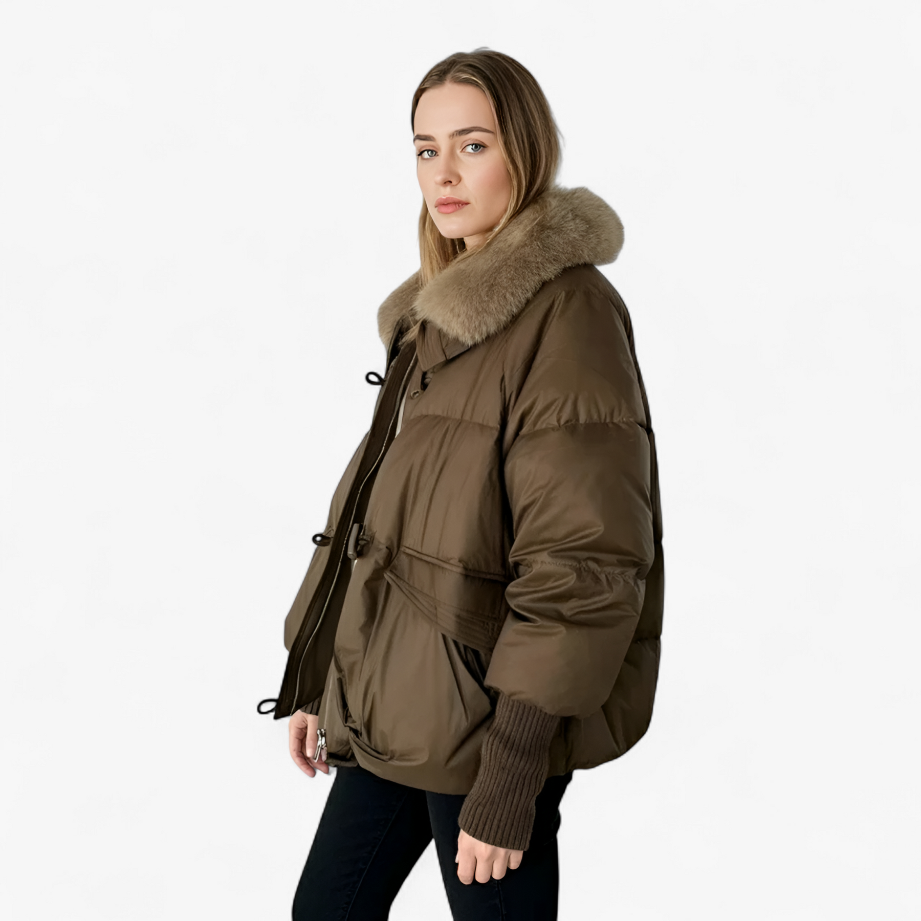 Jacket : Lira | Dames Casual Winterparka met Bontkraag in van Pantino