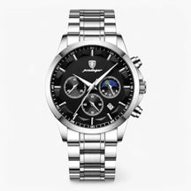Horloge Heren Luxe Quartz Zwart, Armband Echt Leer Slank & Elegant - Premium Kwaliteit