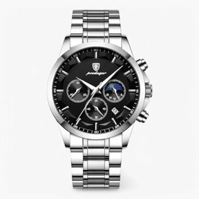 Horloge Heren Luxe Quartz Zwart, Armband Echt Leer Slank & Elegant - Premium Kwaliteit