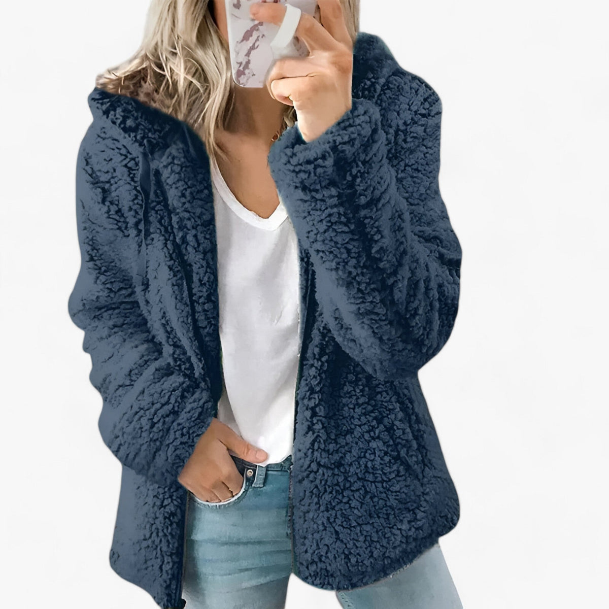 Olivia | Wol en Fleece Jas - Luxe Winterwarmte - Blauw - Jassen - Pantinoshop