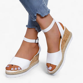 Athia™ - Sandales compensées en cuir vegan - Wit - Athia™ - Sandales compensées en cuir vegan - €25 - Pantino