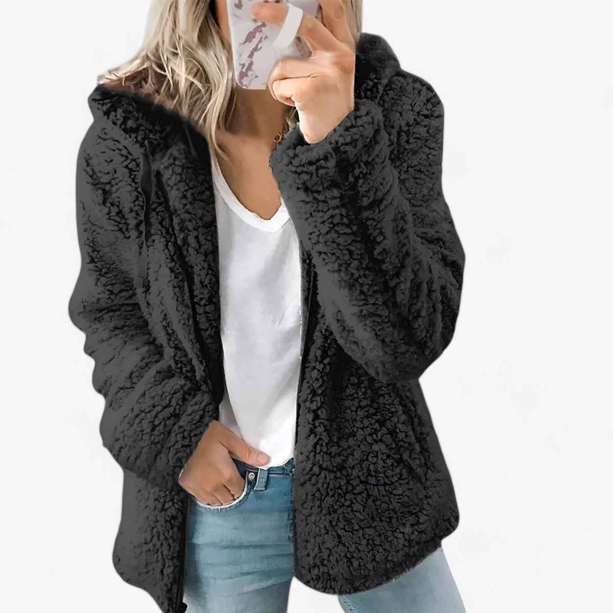 Olivia | Wol en Fleece Jas - Luxe Winterwarmte - Zwart - Jassen - Pantinoshop