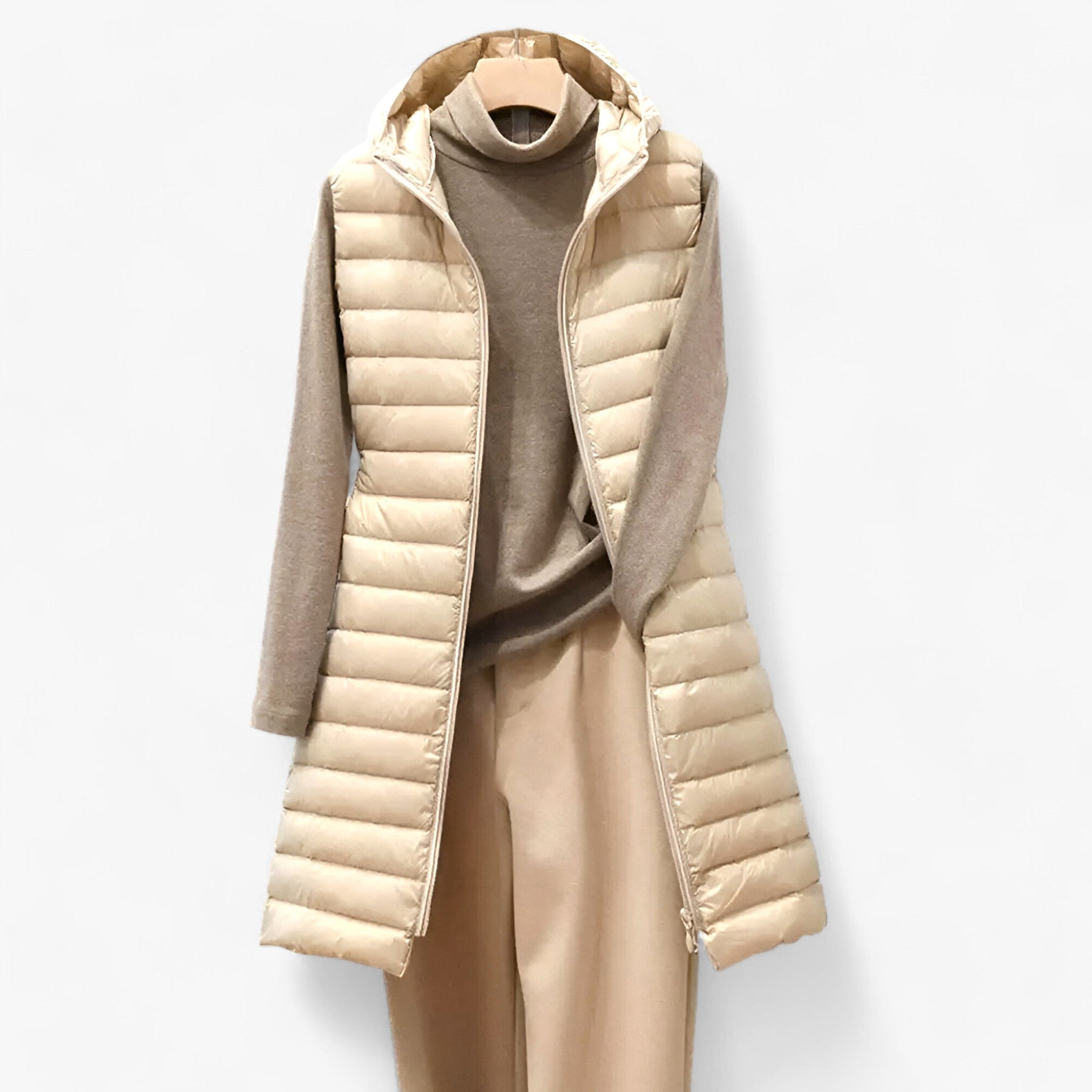 Celeste | Gilet Mantel voor Vrouwen - Gezellige Warme Middenlange Jas - Khaki - Jassen - Pantino