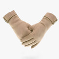 Rękawiczki khaki - WarmComfort - Jesienno-zimowe z podszewką polarową