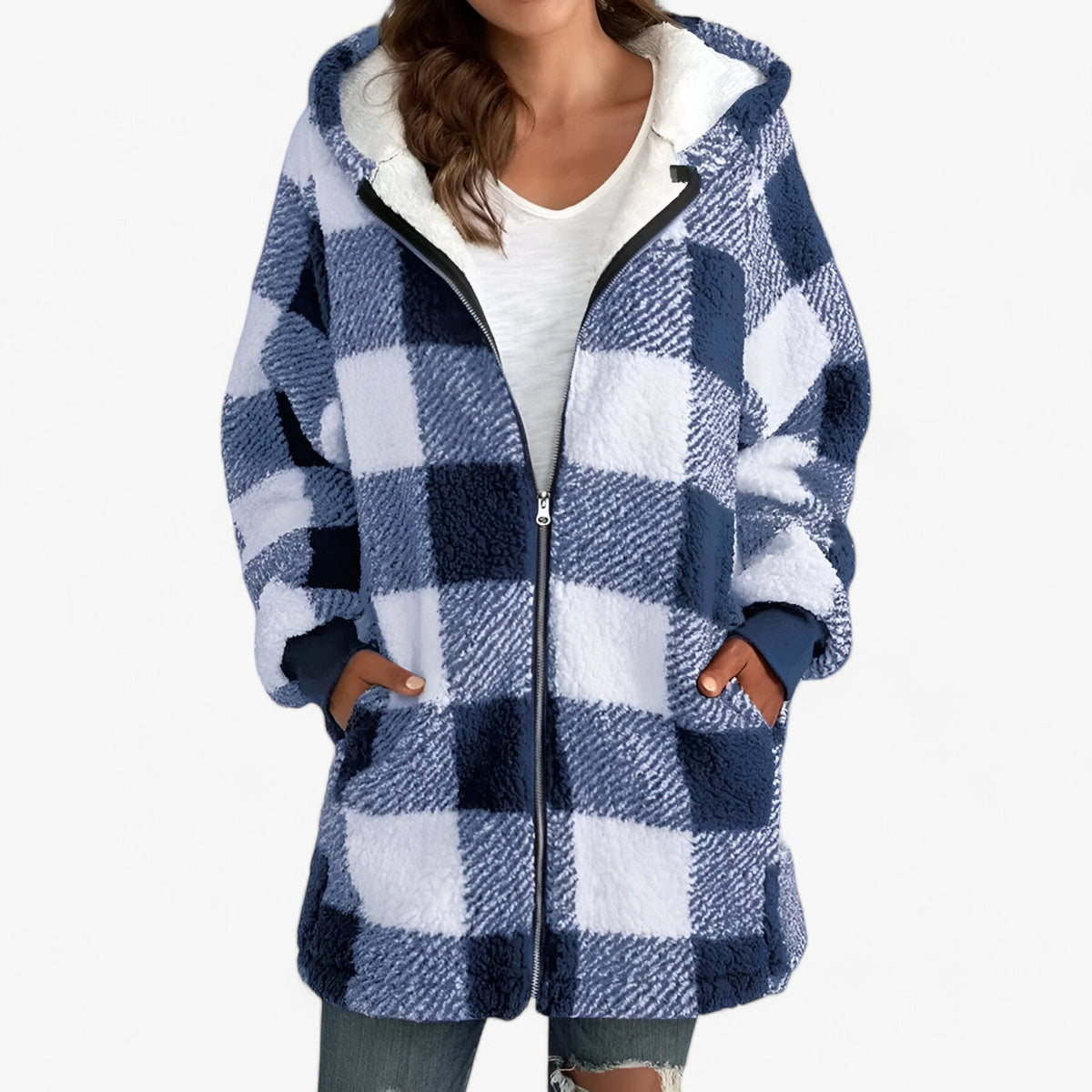 XIOMARA | Oversized Lange Jas met Capuchon voor Dames - Ultiem Comfort en Stijlvolle Warmte - Blauw - Jassen - Pantino