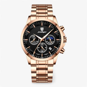 Horloge Heren Luxe Quartz Zwart, Armband Echt Leer Slank & Elegant - Premium Kwaliteit