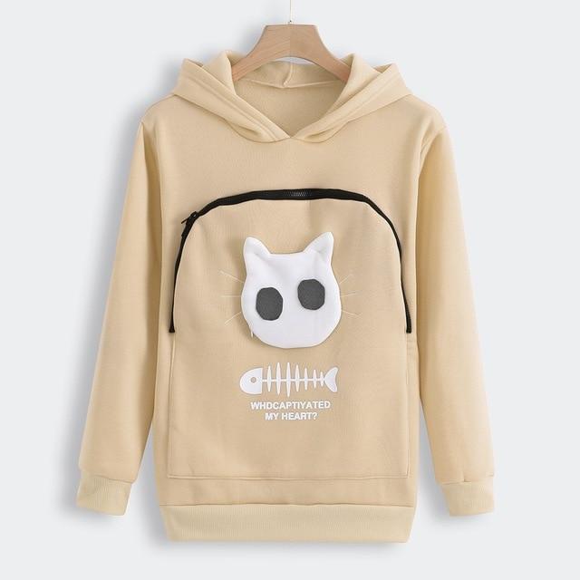 Gezellige Hoodie met Zak voor Knuffelen met Huisdieren - Beige - Katten Draagtruien - Pantino