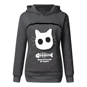 Gezellige Hoodie met Zak voor Knuffelen met Huisdieren - Dunkelgrau - Katten Draagtruien - Pantino