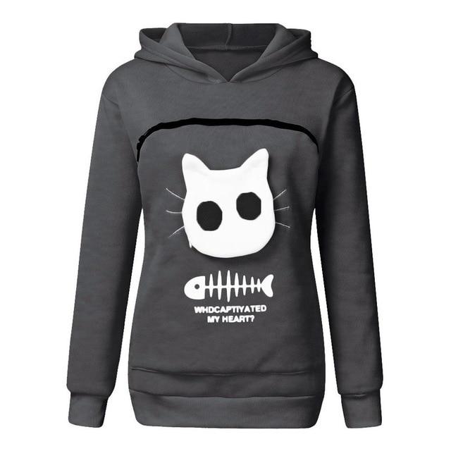 Gezellige Hoodie met Zak voor Knuffelen met Huisdieren - Dunkelgrau - Katten Draagtruien - Pantino