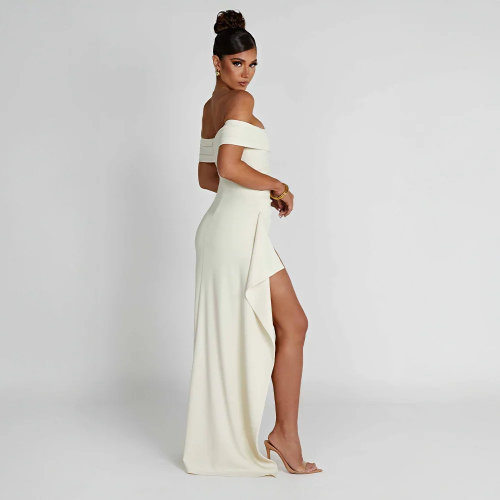 Robe Longue Femme Épaules Dénudées & Fente Élégante - Idéale Soirée/Cérémonie