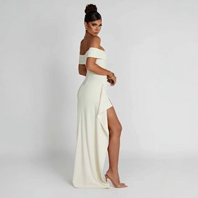 Robe Longue Femme Épaules Dénudées & Fente Élégante - Idéale Soirée/Cérémonie