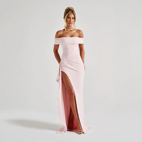 Robe Longue Femme Épaules Dénudées & Fente Élégante - Idéale Soirée/Cérémonie