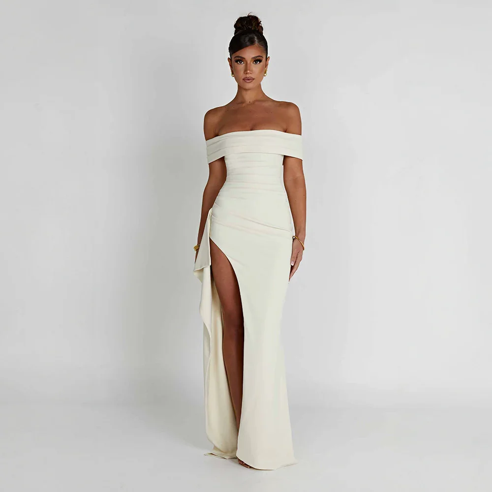 Robe Longue Femme Épaules Dénudées & Fente Élégante - Idéale Soirée/Cérémonie