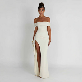 Robe Longue Femme Épaules Dénudées & Fente Élégante - Idéale Soirée/Cérémonie