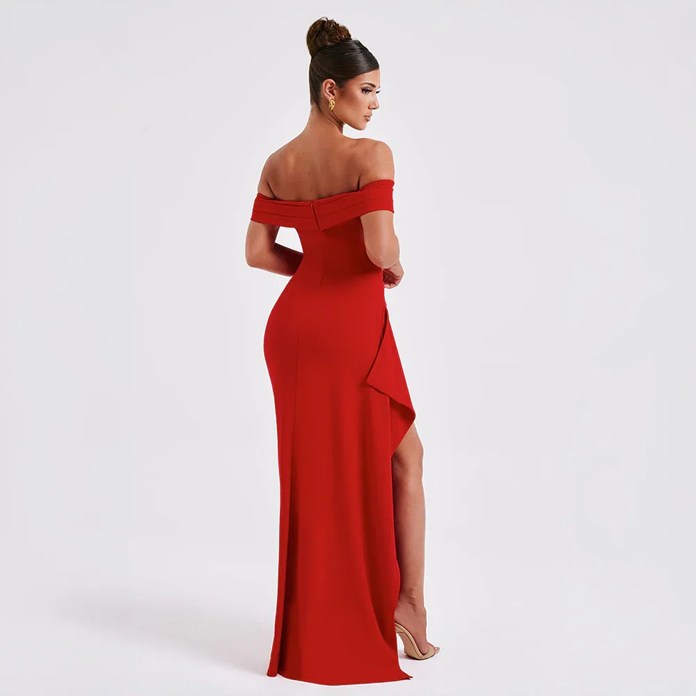 Robe Longue Femme Épaules Dénudées & Fente Élégante - Idéale Soirée/Cérémonie