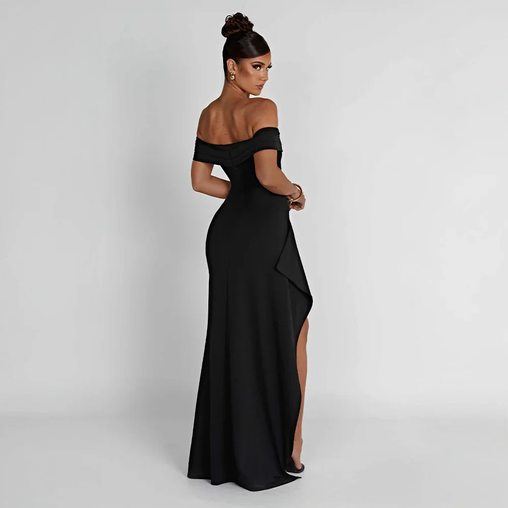 Robe Longue Femme Épaules Dénudées & Fente Élégante - Idéale Soirée/Cérémonie