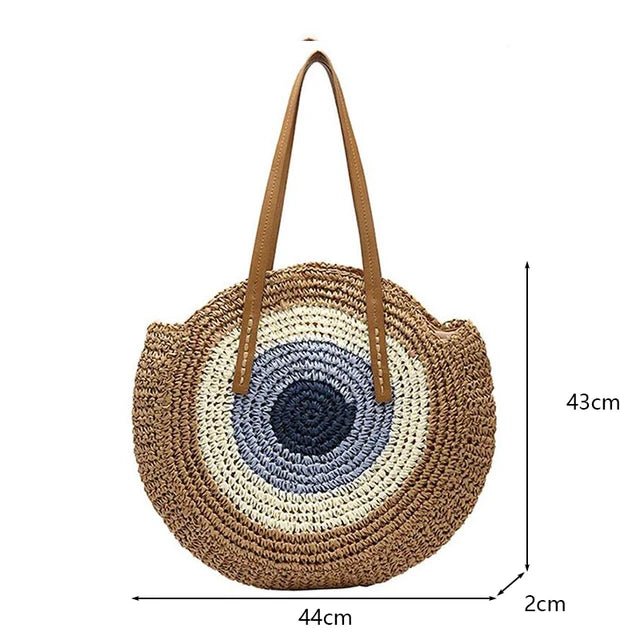 EMMA - Bohemian Style Stro geweven Schoudertas met ritssluiting voor v EMMA - Bohemian Style Stro geweven Schoudertas met ritssluiting voor v