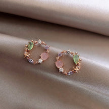 Crystal Flower Oorbellen - Roze & Groen - Earrings - Pantino