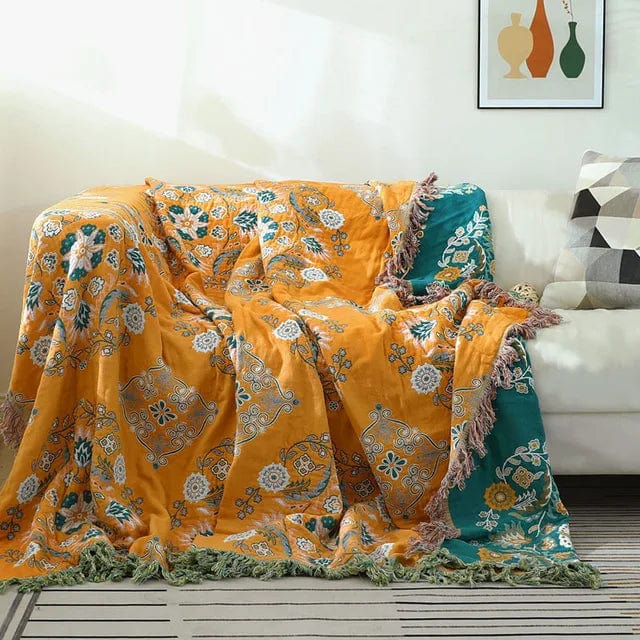 Sloane™ Zacht, gebreid dekbedovertrek - Bloemen Geel-Groen - Scandinavian Blankets - Pantino