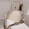 Bolso bandolera para mujer crema - Mediano 23cm cuero imitación - Cuero sintético