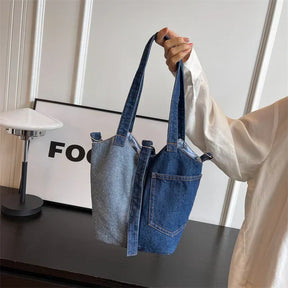 Bianca - Casual denim schoudertas met patchwork-design - - Accessoires - Pantino