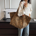 Bolso de lona extragrande para mujer - estampado de leopardo a la moda - lona