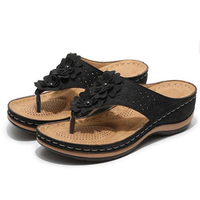 Trendy- Bloemem Flip-Flops - Zwart - Sandalen - trencyshop