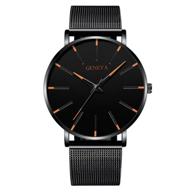 GENEVA | Mannen Ultra-Dun Zaken Horloge - Zwart Oranje - GENEVA | Mannen Ultra-Dun Zaken Horloge - Pantino