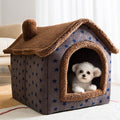 Casita esponjosa para animales - Un lugar acogedor y cálido para dormir para tu mascota - Marrón con estrellas