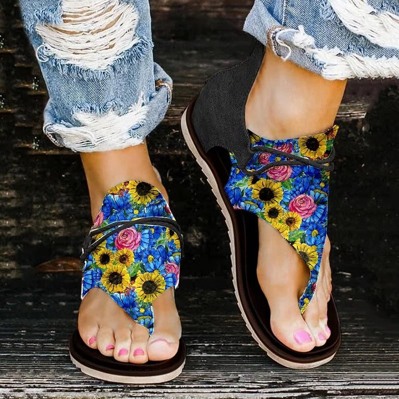 Mila | Retro Bloemenprint Sandalen - Stijlvolle Dames Sandalen met een Vintage Bloemendesign - Blauw - Mila | Retro Bloemenprint Sandalen - Stijlvolle Dames Sandalen met een Vintage Bloemendesign - € - Pantino