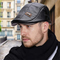 Beret Męski Czarny - FlatCap - Retro Skórzany Kapelusz