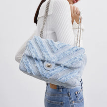 bags : Denim Kettingtas Canvas in Blue van Pantino